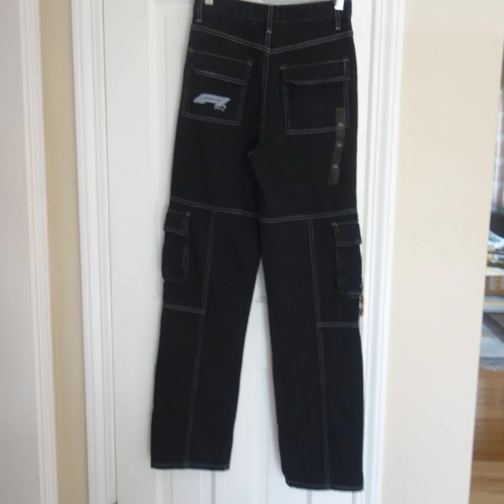NWT $69 FORMULA 1 x PACSUN Black Raceway ‘90’s Boyfriend Cargo Jeans Sz 25 - Picture 5 of 11